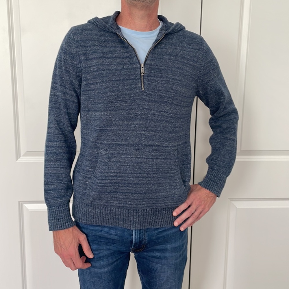 Banana Republic Hooded Half Zip Kangaroo Pocket Sweater Blue size Large